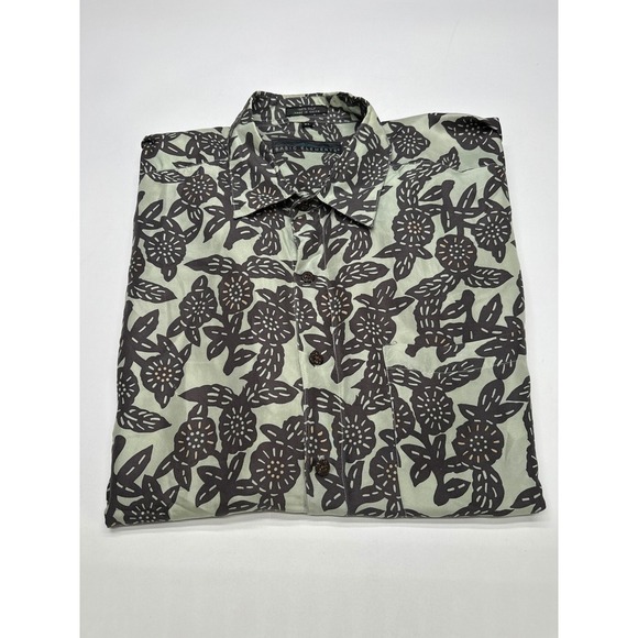 Basic Elements XL Button Up 100% Silk Shirt Floral Print Short Sleeve Menswear - Picture 5 of 6